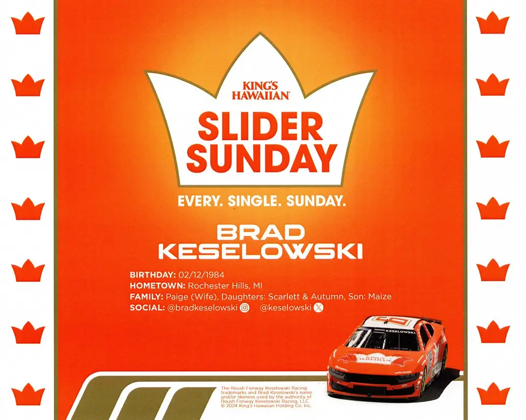 Autographed 2024 Brad Keselowski #6 King's Hawaiian Slider Sunday (Rfk Racing) Signed 8X10 Inch Nascar Hero Card With Coa 2