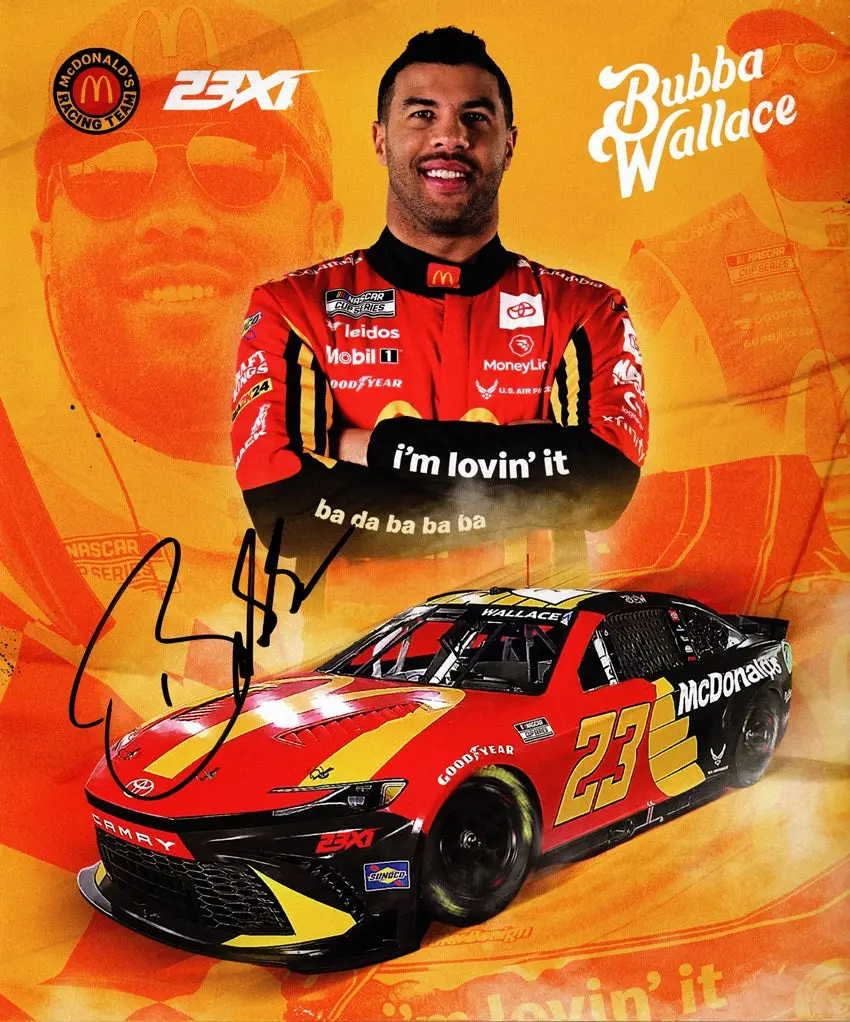 Autographed 2024 Bubba Wallace #23 Mcdonald's Toyota (23Xi Racing Team) Signed 8X10 Inch Nascar Official Hero Card Photo With Coa 1