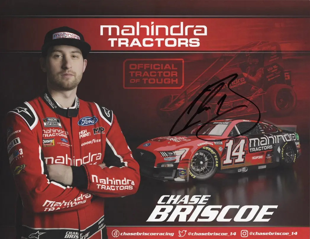 Autographed 2024 Chase Briscoe #14 Mahindra Tractors Mustang (Stewart-Haas Racing)  Signed 9X11 Inch Nascar Hero Card With Coa 1