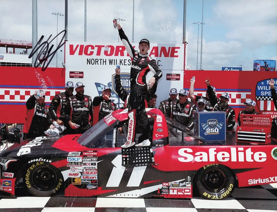 Autographed 2024 Corey Heim #11 Safelite North Wilkesboro Win (Victory Lane) Truck Series Signed 9X11 Inch Picture Nascar Glossy Photo With Coa 1