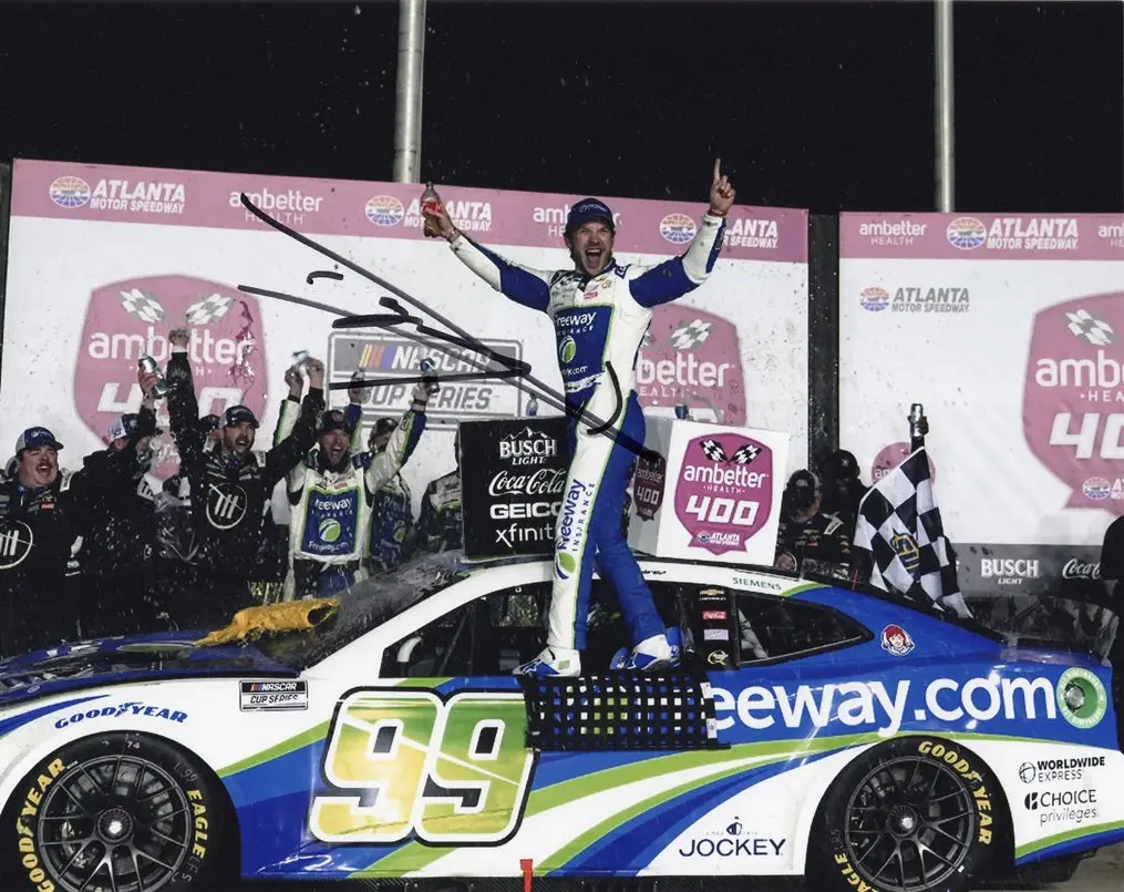 Autographed 2024 Daniel Suarez #99 Trackhouse Team Atlanta Race Win (Victory Lane) Signed 8X10 Inch Nascar Photo With Coa 1