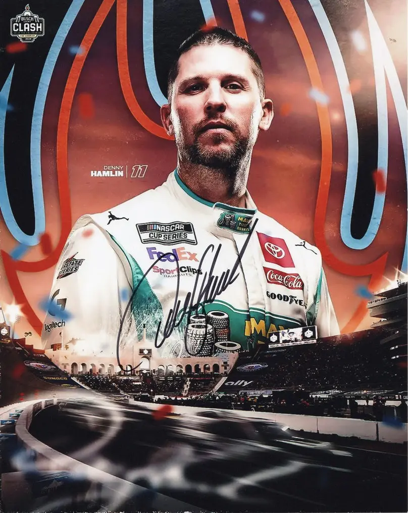 Autographed 2024 Denny Hamlin #11 Fedex Busch Clash (La Colosseum Race) Signed 8X10 Inch Picture Nascar Photo With Coa 1