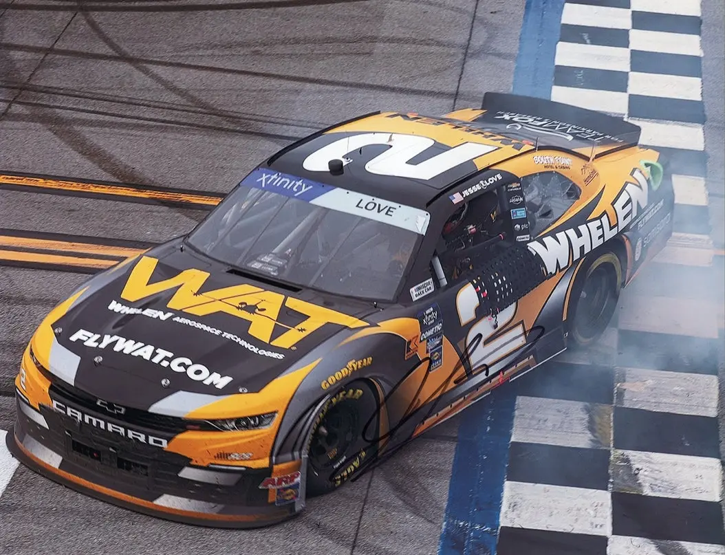 Autographed 2024 Jesse Love #2 Whelen Racing Talladega Xfinity Race Win (Victory Burnout) Rookie Signed 9X11 Inch Picture Nascar Glossy Photo With Coa 1
