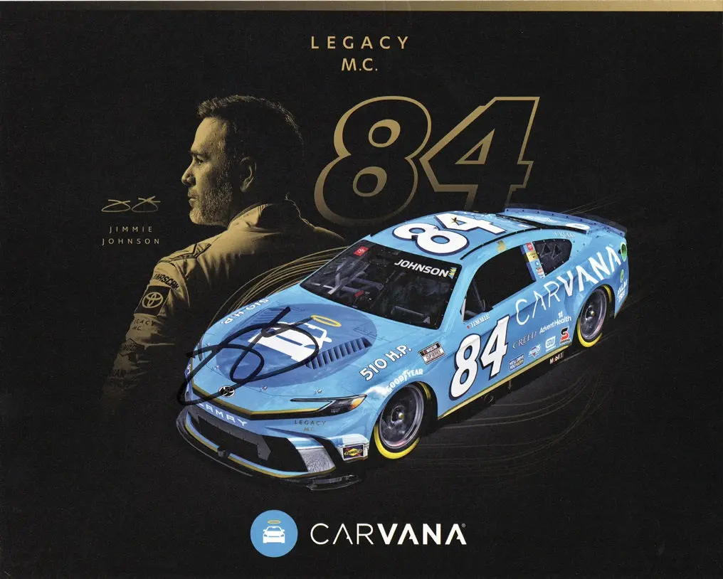 Autographed 2024 Jimmie Johnson #84 Carvana Official Hero Card (Legacy Motor Club) Signed 8X10 Inch Nascar Photo With Coa 1