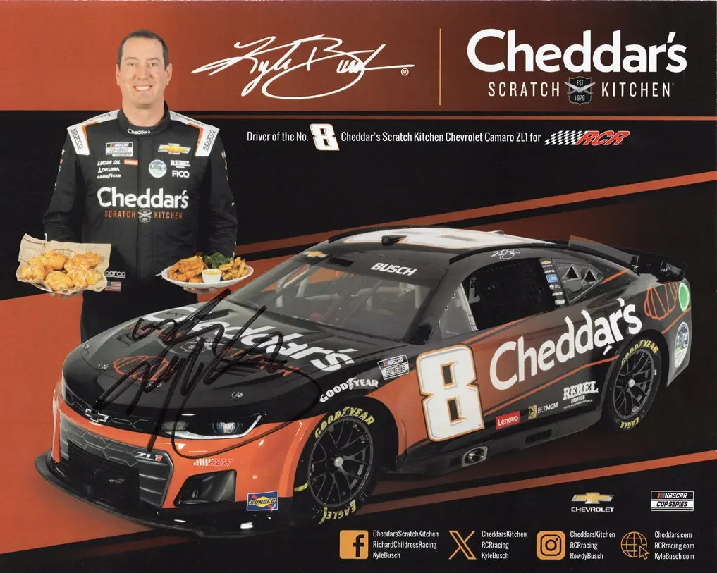 Autographed 2024 Kyle Busch #8 Cheddar's Official Hero Card (Childress Racing) Signed 8X10 Inch Nascar Photo With Coa 1