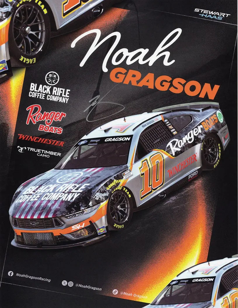 Autographed 2024 Noah Gragson #10 Black Rifle Coffee Co. (Stewart-Haas Racing) Signed 9X11 Inch Nascar Hero Card Photo With Coa 1