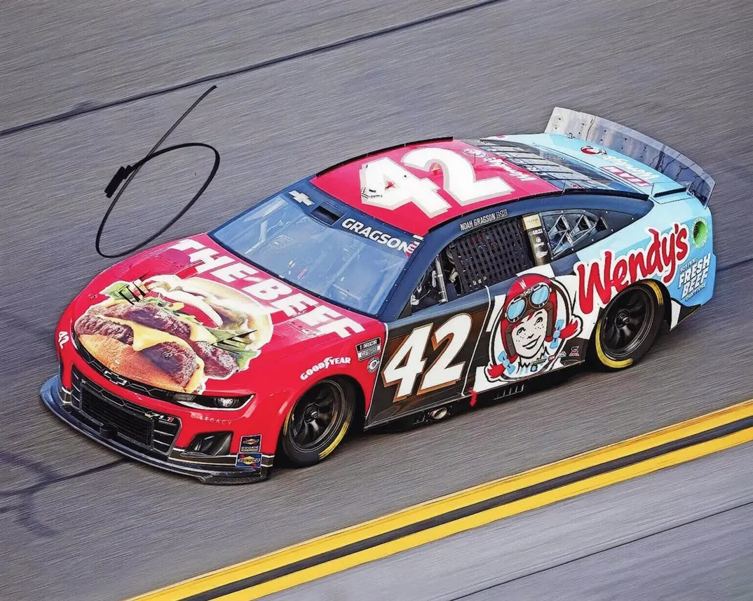 Autographed 2024 Noah Gragson #42 Wendy's Racing Daytona 500 Car (Legacy Motor Club) Signed 8X10 Inch Picture Nascar Glossy Photo With Coa 1