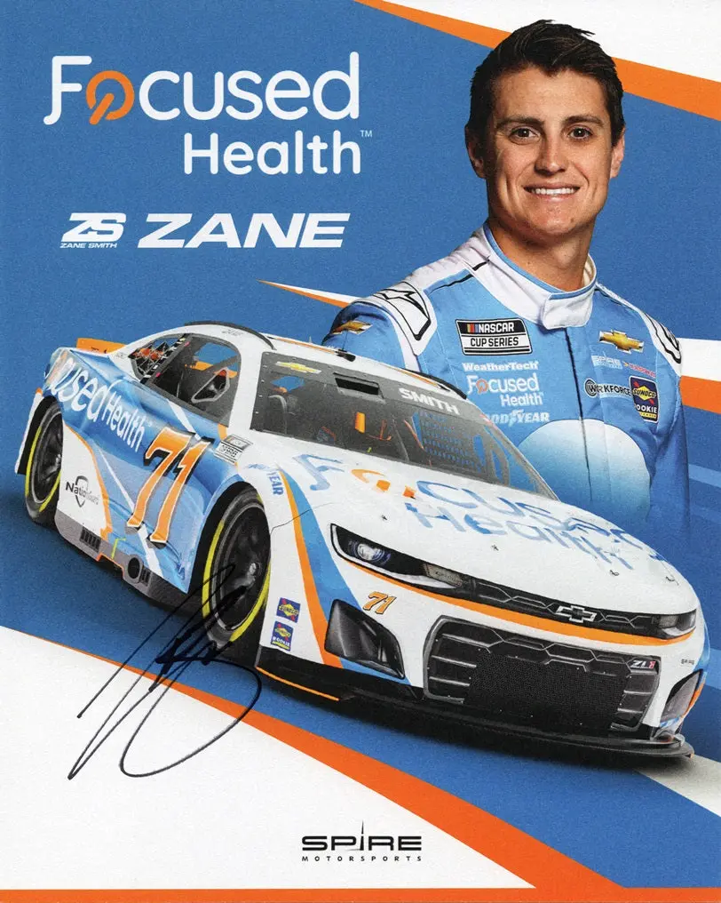 Autographed 2024 Zane Smith #77 Focused Health Official Hero Card (Spire Motorsports) Signed 8X10 Inch Nascar Photo With Coa 1