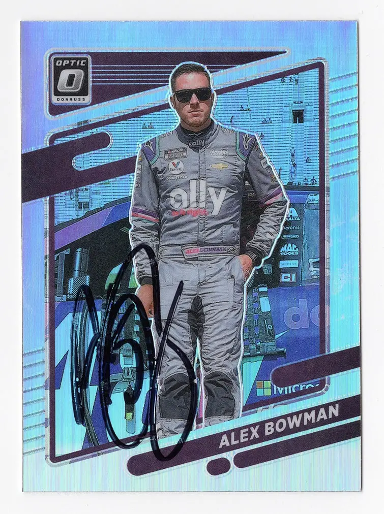 Autographed Alex Bowman 2022 Donruss Optic Racing Rare Silver Prizm (#48 Ally Team) Rare Insert Signed Collectible Nascar Trading Card With Coa 1