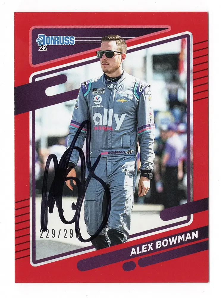 Autographed Alex Bowman 2022 Donruss Racing Rare Red Parallel (#48 Ally Team) Insert Signed Collectible Nascar Trading Card With Coa #229/299 1