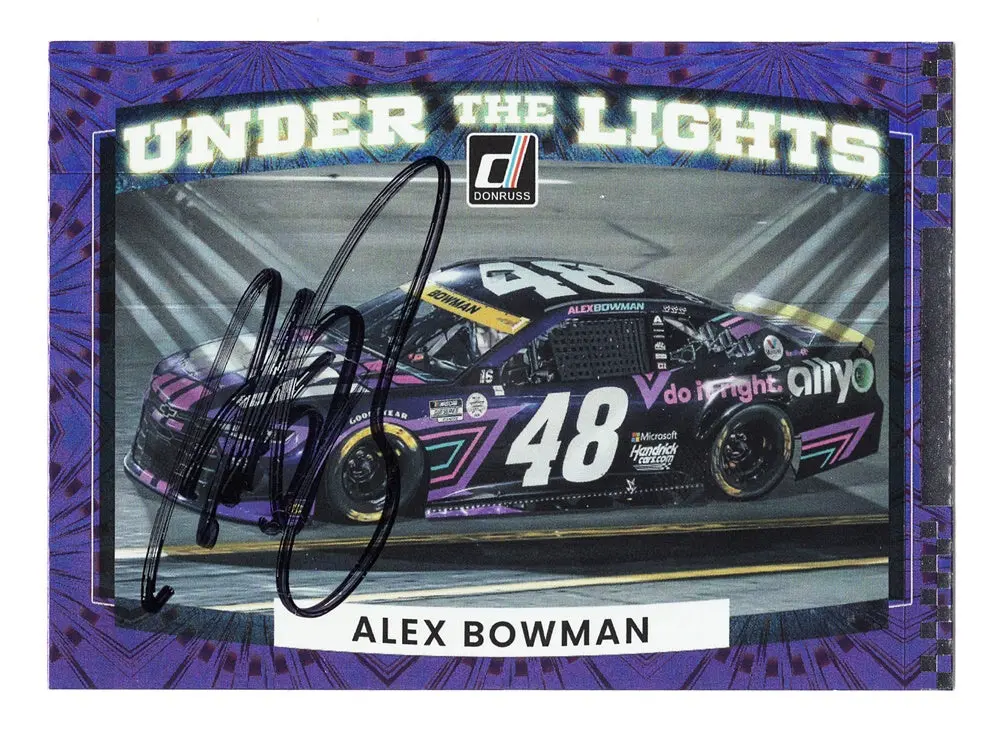 Autographed Alex Bowman 2022 Donruss Racing Under The Lights (#48 Ally Car) Rare Insert Signed Collectible Nascar Trading Card With Coa 1