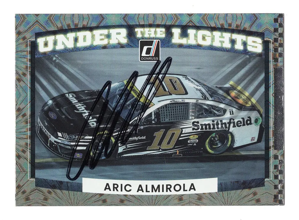 Autographed Aric Almirola 2022 Donruss Racing Under The Lights (#10 Smithfield Team) Rare Insert Signed Nascar Collectible Trading Card With Coa 1