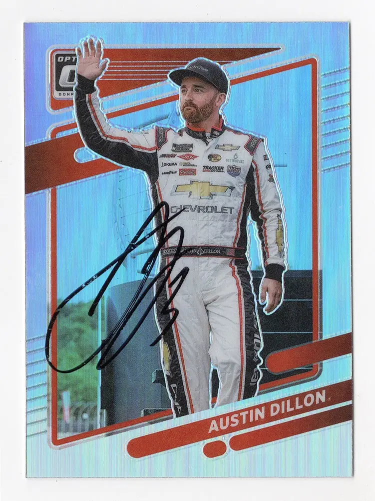 Autographed Austin Dillon 2022 Donruss Optic Racing Rare Silver Prizm Insert Signed Nascar Collectible Trading Card With Coa 1