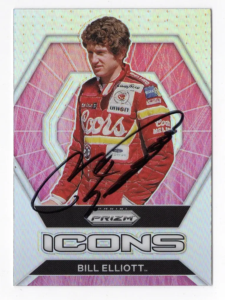 Autographed Bill Elliott 2022 Panini Prizm Racing Icons (Rare Silver Prizm) Insert Signed Nascar Collectible Trading Card With Coa 1