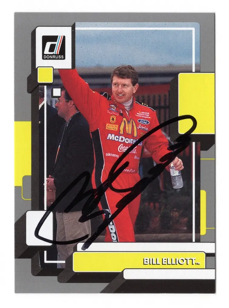 Autographed Bill Elliott 2023 Donruss Racing Gray Parallel Insert (#94 Mcdonalds) Signed Nascar Collectible Trading Card With Coa 1