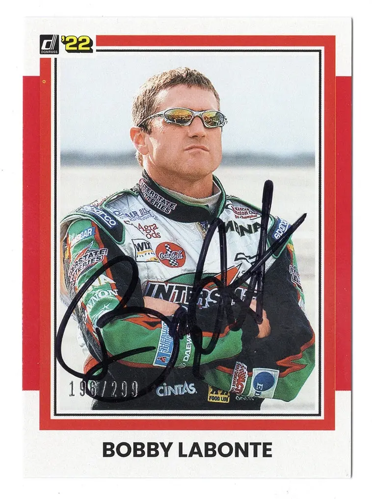 Autographed Bobby Labonte 2022 Donruss Racing Rare Red Parallel (#18 Interstate Team) Insert Signed Collectible Nascar Trading Card #196/299 With Coa 1
