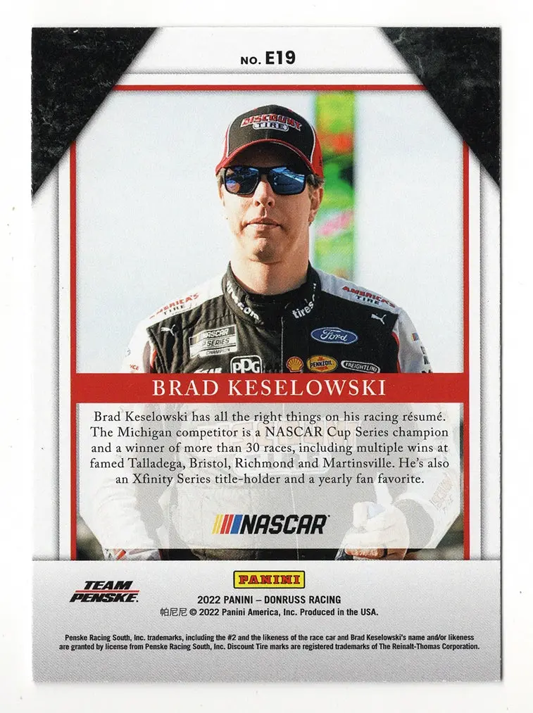 Autographed Brad Keselowski 2022 Donruss Racing Elite Series Rare Insert Signed Nascar Collectible Trading Card With Coa 2