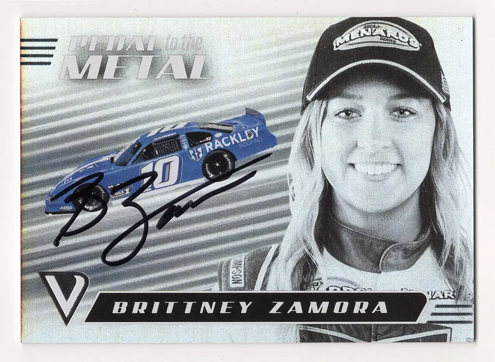 Autographed Brittney Zamora 2021 Panini Chronicles Black Racing Pedal To The Metal Rare Insert Signed Nascar Collectible Trading Card With Coa 1
