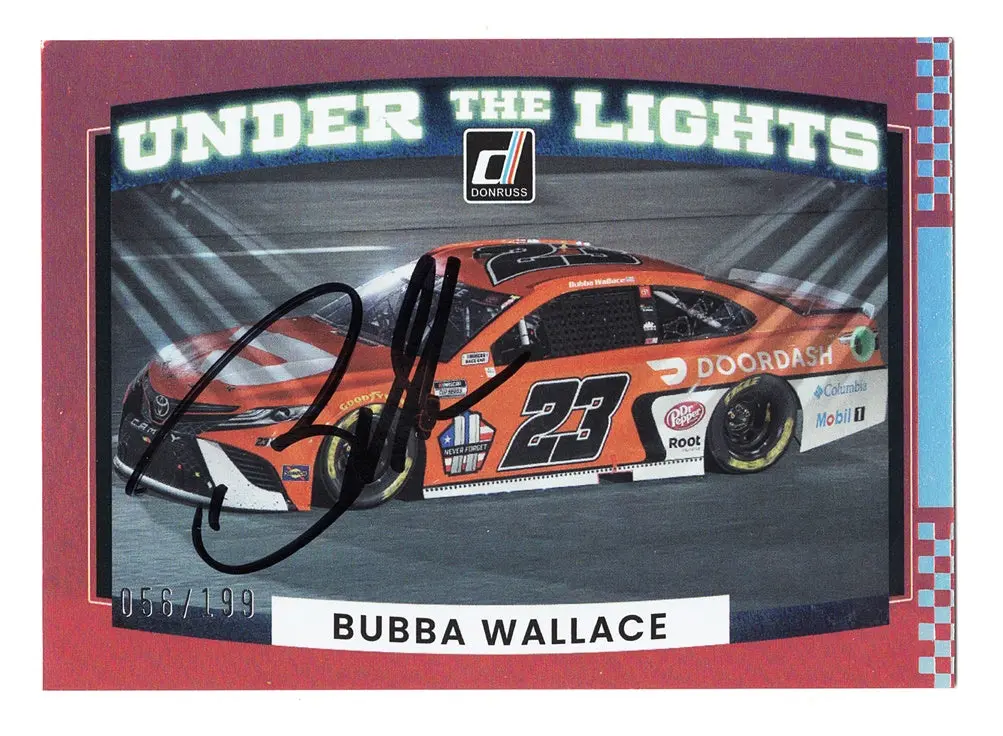 Autographed Bubba Wallace 2022 Donruss Racing Under The Lights Rare Insert 23Xi Racing Signed Nascar Collectible Trading Card With Coa #056/199 1