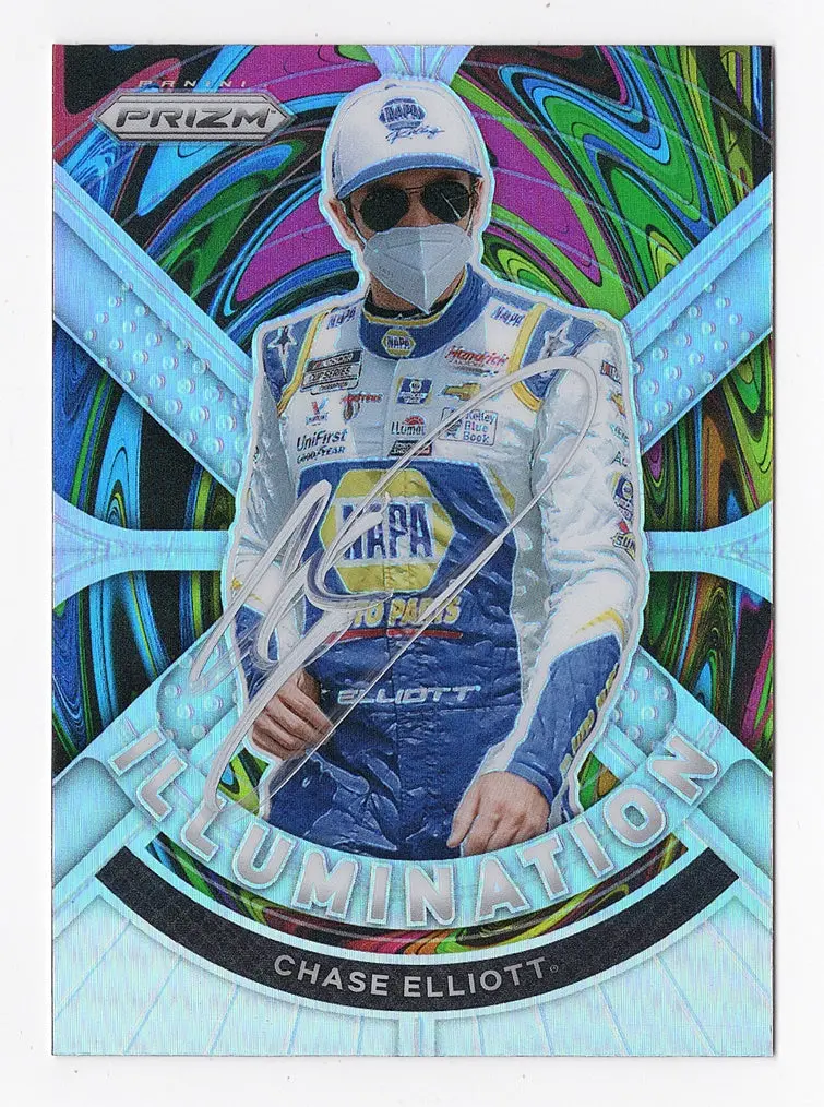 Autographed Chase Elliott 2021 Panini Prizm Racing Illumination Rare Silver Prizm Insert Signed Nascar Collectible Trading Card With Coa 1