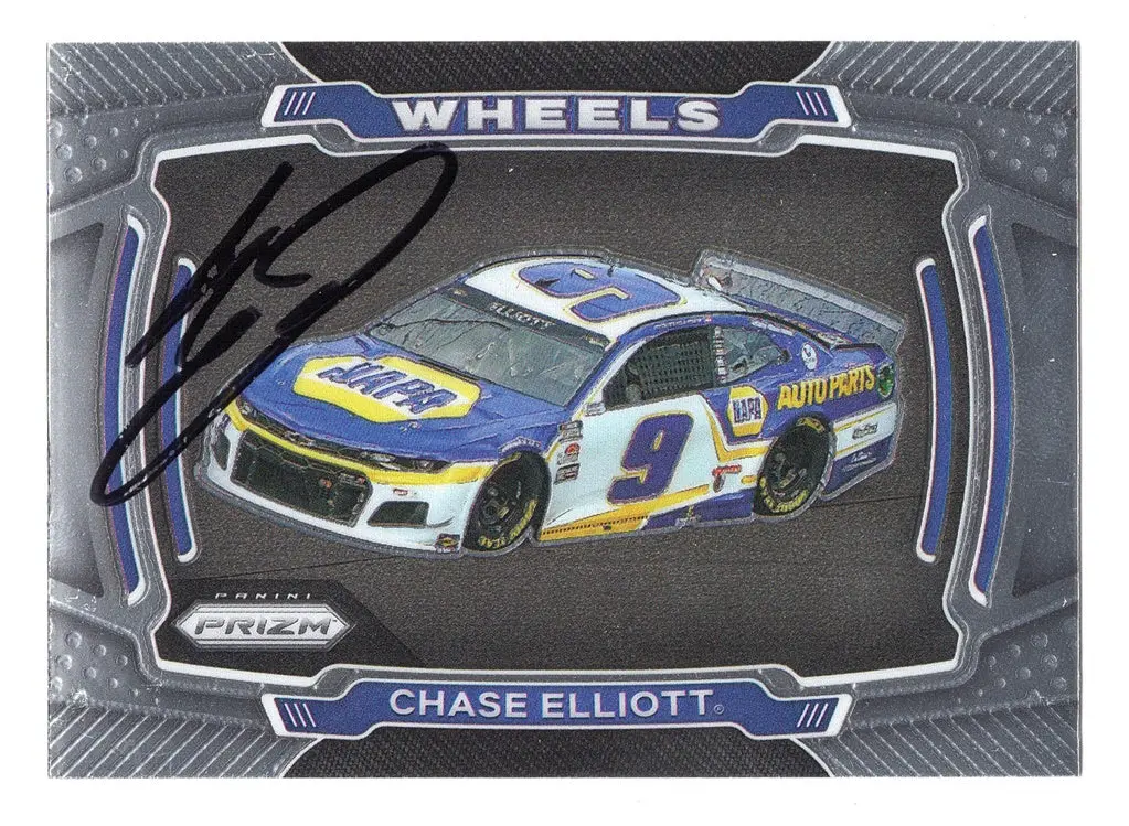 Autographed Chase Elliott 2021 Panini Prizm Racing Wheels (#9 Napa Car) Black Signed Nascar Collectible Trading Card With Coa 1