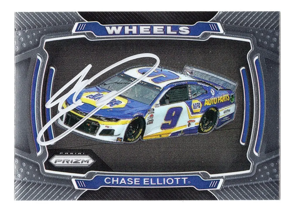 Autographed Chase Elliott 2021 Panini Prizm Racing Wheels (#9 Napa Car) Silver Signed Nascar Collectible Trading Card With Coa 1