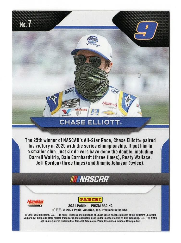 Autographed Chase Elliott 2021 Panini Prizm Racing (#9 Napa Team) Silver Signed Nascar Collectible Trading Card With Coa 2
