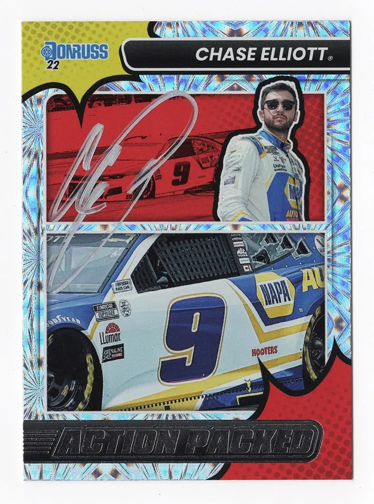 Autographed Chase Elliott 2022 Donruss Racing Action Packed Rare Insert Signed Nascar Collectible Trading Card With Coa 1