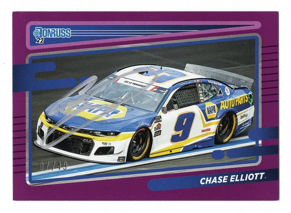 Autographed Chase Elliott 2022 Donruss Racing (#9 Napa Car) Rare Purple Parallel Signed Trading Card With Coa #07/49 1