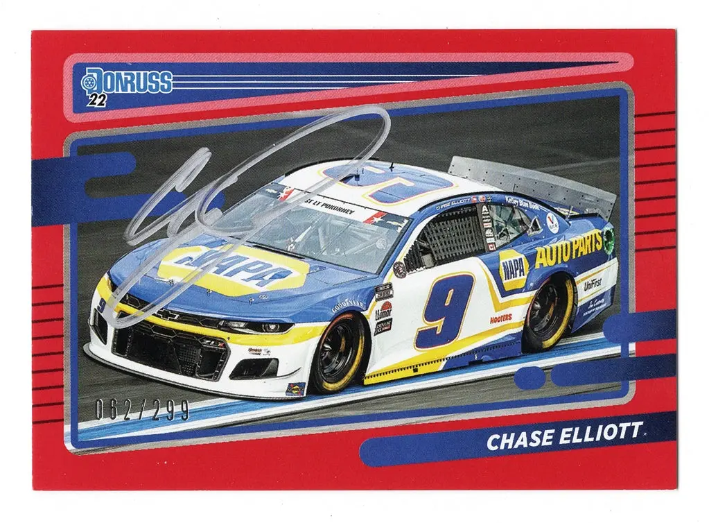 Autographed Chase Elliott 2022 Donruss Racing (#9 Napa Car) Rare Red Parallel Signed Nascar Collectible Trading Card With Coa #062/299 1