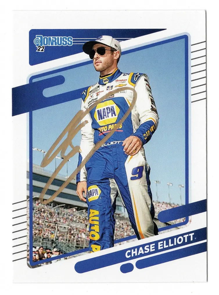 Autographed Chase Elliott 2022 Donruss Racing (#9 Napa Driver) Gold Signed Nascar Collectible Trading Card With Coa 1