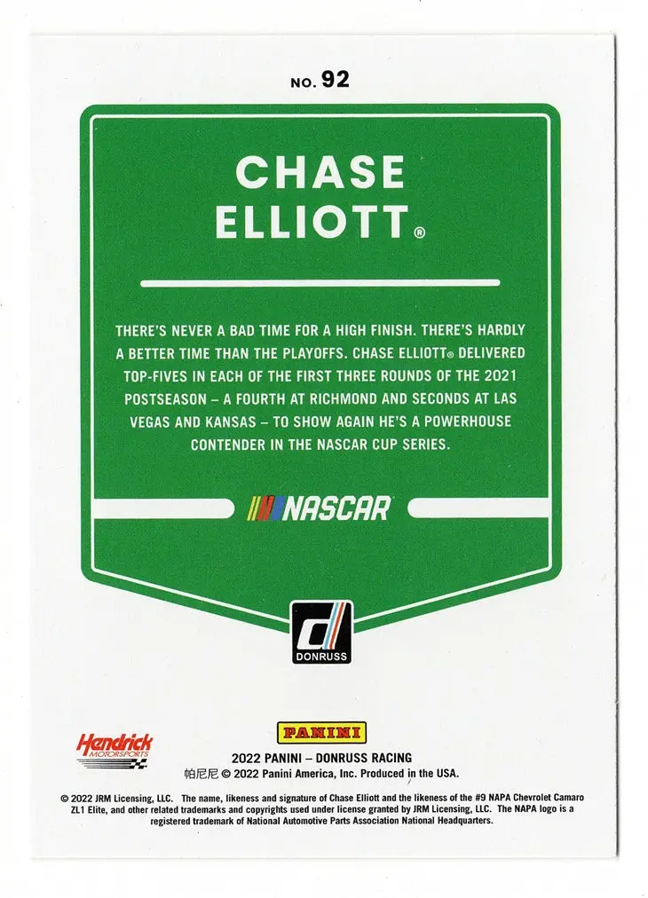 Autographed Chase Elliott 2022 Donruss Racing (#9 Napa Driver) Gold Signed Nascar Collectible Trading Card With Coa 2