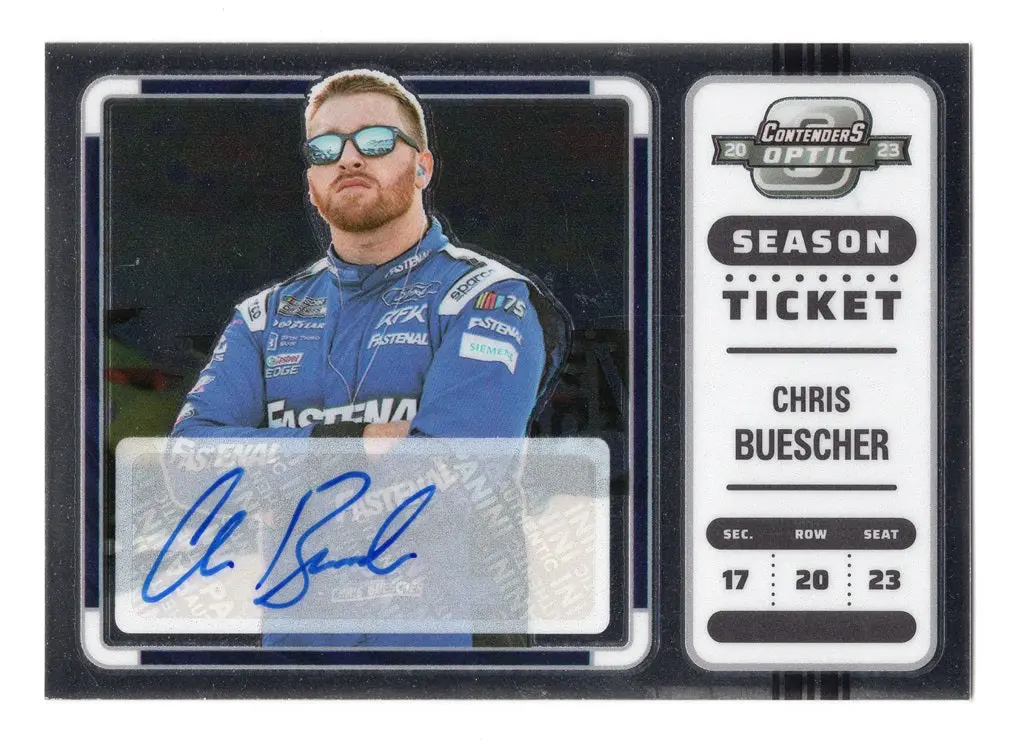 Autographed Chris Buescher 2023 Panini Chronicles Contenders Optic Racing Season Ticket Signed Nascar Trading Card 1