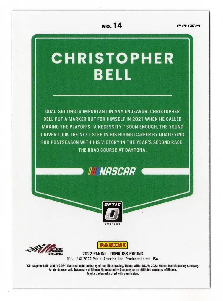 Autographed Christopher Bell 2022 Donruss Optic Racing Rare Silver Prizm Signed Nascar Collectible Trading Card With Coa 2