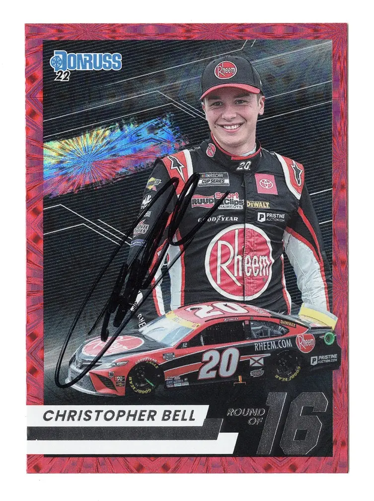 Autographed Christopher Bell 2022 Donruss Racing Playoffs Round Of 16 Rare Insert Signed Nascar Collectible Trading Card With Coa 1