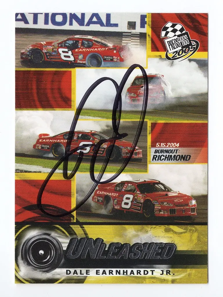 Autographed Dale Earnhardt Jr. 2005 Press Pass Racing Unleashed (Richmond Win Burnout) 05-15-2004 Signed Nascar Collectible Trading Card With Coa 1