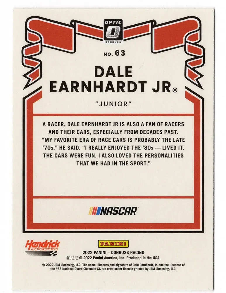 Autographed Dale Earnhardt Jr. 2022 Donruss Optic Racing Junior (#88 National Guard) Signed Nascar Collectible Trading Card With Coa 2