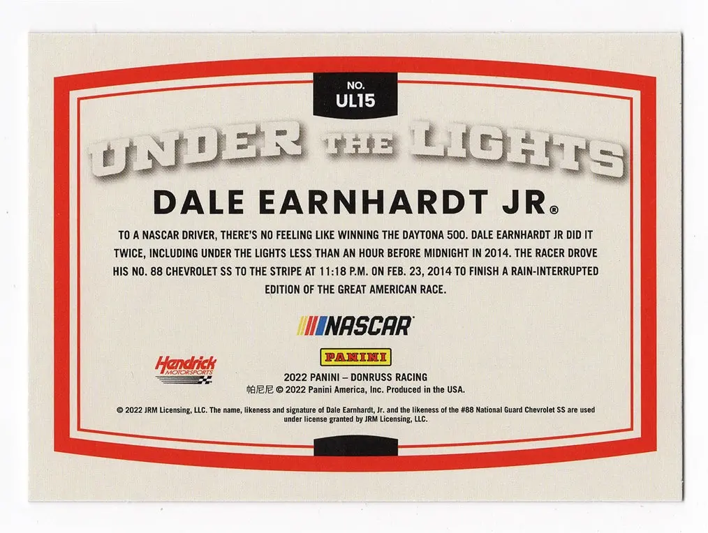 Autographed Dale Earnhardt Jr. 2022 Donruss Racing Under The Lights (Daytona 500 Winner) Rare Insert Signed Nascar Collectible Trading Card With Coa 2