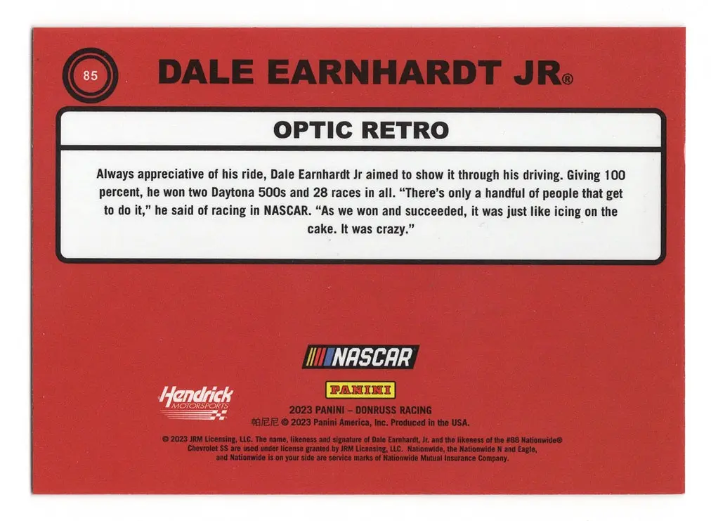 Autographed Dale Earnhardt Jr. 2023 Donruss Optic Racing Retro (#88 Nationwide) Signed Nascar Collectible Trading Card With Coa 2