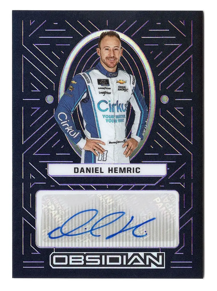 Autographed Daniel Hemric 2023 Panini Chronicles Obsidian Racing Purple Electric Etch Signed Nascar Trading Card #38/49 (Only 49 Made) 1