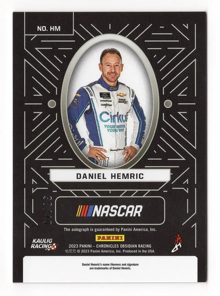 Autographed Daniel Hemric 2023 Panini Chronicles Obsidian Racing Purple Electric Etch Signed Nascar Trading Card #38/49 (Only 49 Made) 2