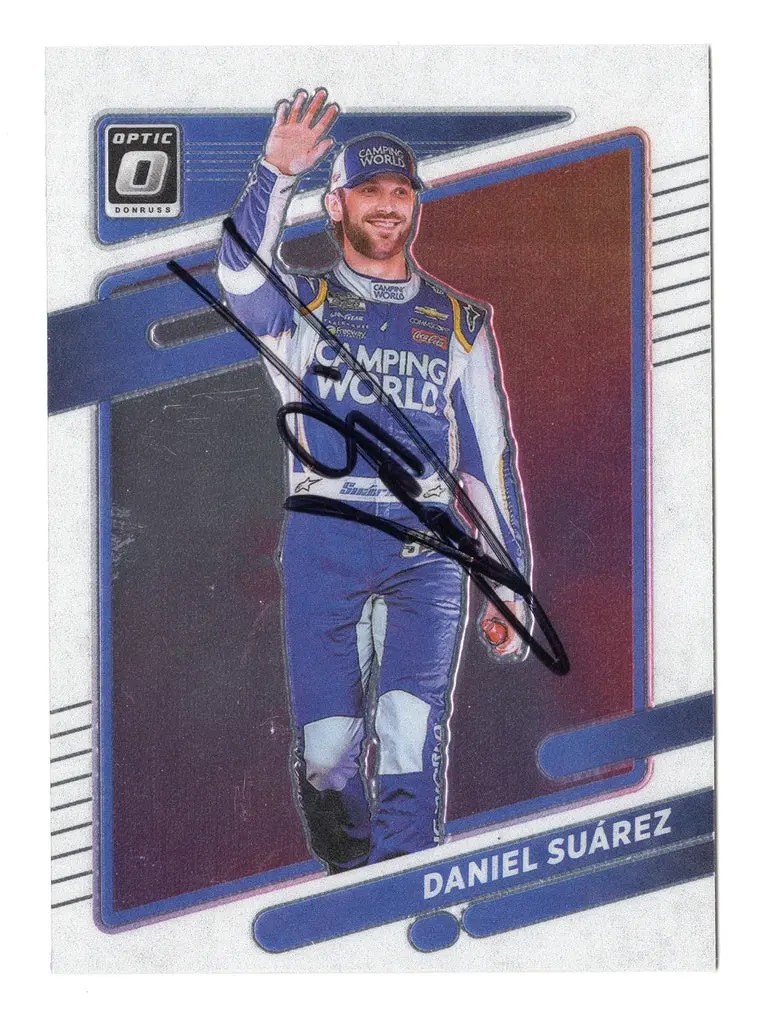 Autographed Daniel Suarez 2022 Donruss Optic Racing (#99 Camping World Team) Trackhouse Racing Signed Nascar Collectible Trading Card With Coa 1