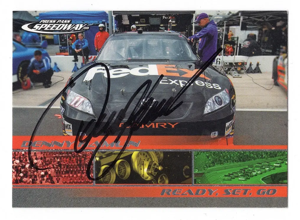 Autographed Denny Hamlin 2008 Press Pass Speedway Racing Ready Set Go (#11 Fedex Team) Signed Nascar Collectible Trading Card With Coa 1