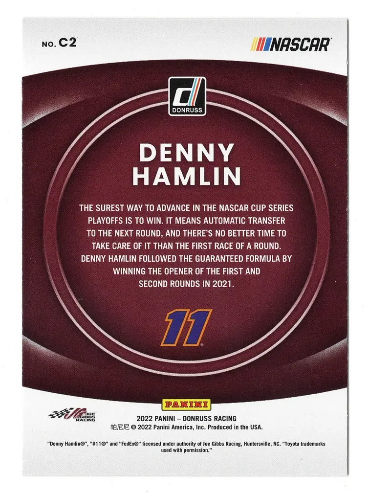 Autographed Denny Hamlin 2022 Donruss Racing Contenders (#11 Fedex Team) Rare Insert Signed Nascar Collectible Trading Card With Coa 2