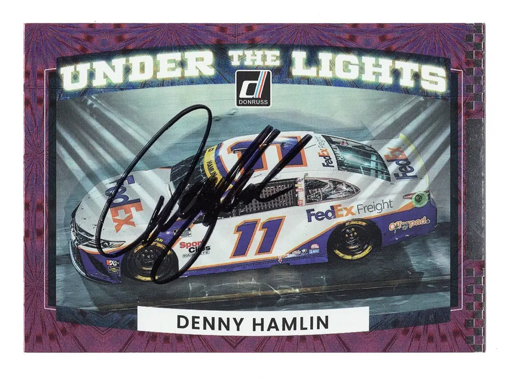 Autographed Denny Hamlin 2022 Donruss Racing Under The Lights (#11 Fedex Team) Rare Insert Signed Nascar Collectible Trading Card With Coa 1