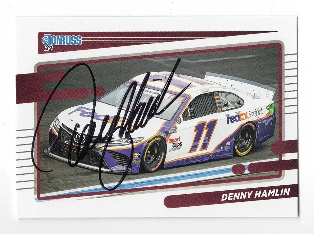 Autographed Denny Hamlin 2022 Donruss Racing (#11 Fedex Car) Nascar Cup Series Signed Nascar Collectible Trading Card With Coa 1