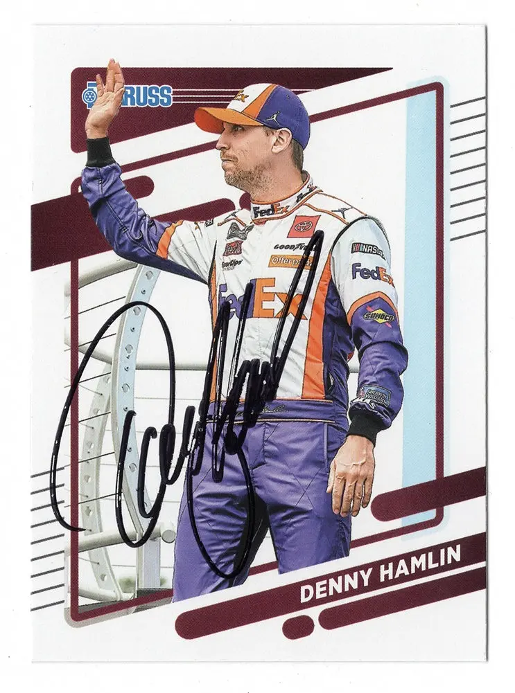 Autographed Denny Hamlin 2022 Donruss Racing (#11 Fedex Team) Joe Gibbs Racing Signed Nascar Collectible Trading Card With Coa 1
