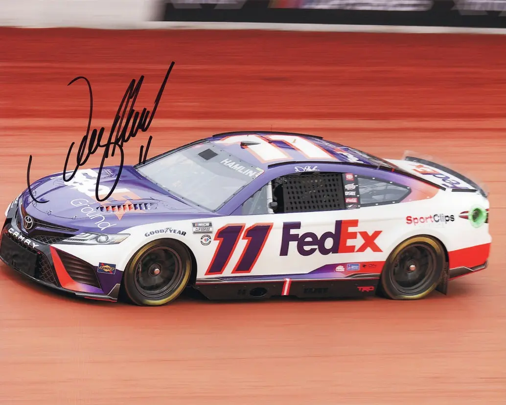 Autographed 2023 Denny Hamlin #11 Fedex Racing Bristol Dirt Race (Next Gen Car) Signed 8X10 Inch Picture Nascar Photo With Coa 1