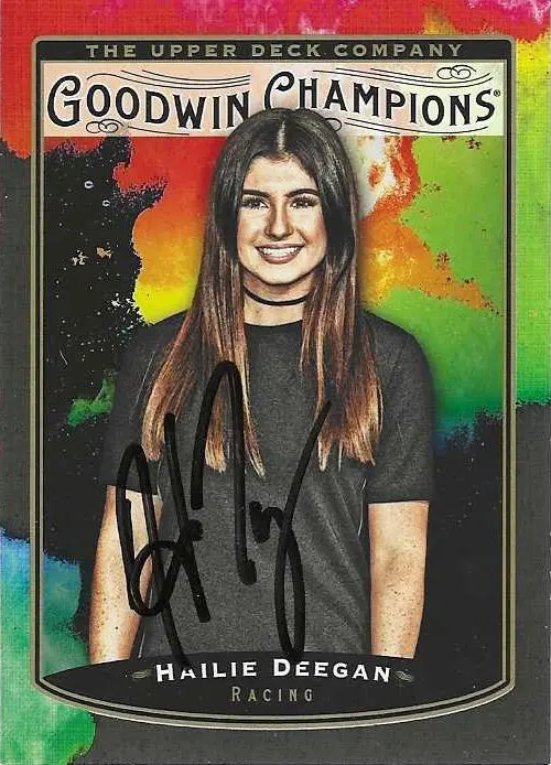 Autographed Hailie Deegan 2019 Upper Deck Goodwin Champions Splash Of Color Rare Insert Signed Collectible Nascar Trading Card With Coa 1