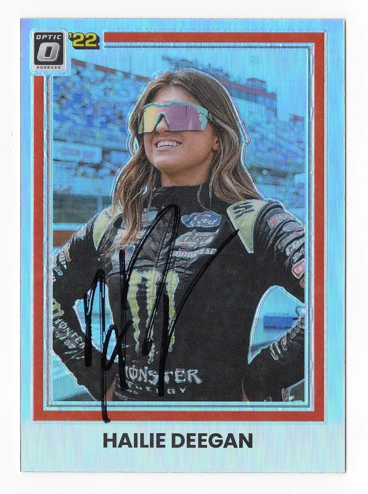 Autographed Hailie Deegan 2022 Donruss Optic Racing Dirt Princess Rare Silver Prizm Insert Signed Nascar Collectible Trading Card With Coa 1